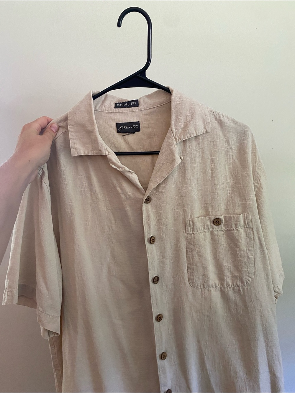 St. John's Bay Cream Short-Sleeve Button-Up Shirt washable silk